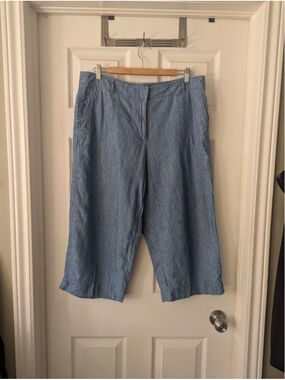 Talbots Heritage Wide Leg Cropped Pants Linen Cotton Chambray Sz 16P Vacation